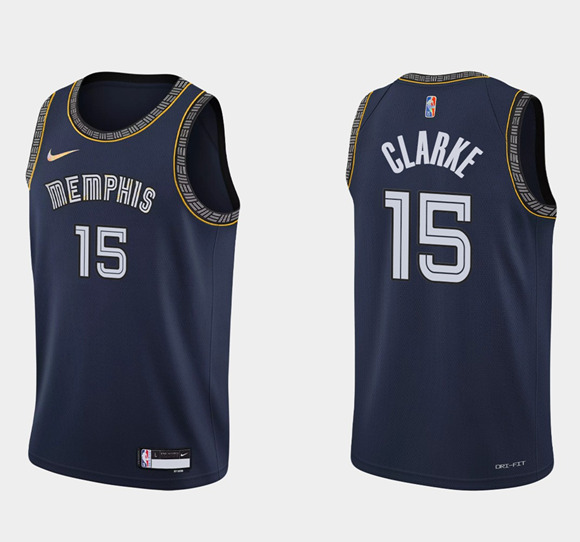 Men's Memphis Grizzlies #15 Brandon Clarke 2021/22 City Edition Navy 75th Anniversary Stitched Jersey Men's Memphis Grizzlies #15 Brandon Clarke 2021/22 City Edition Navy 75th Anniversary Stitched Jersey